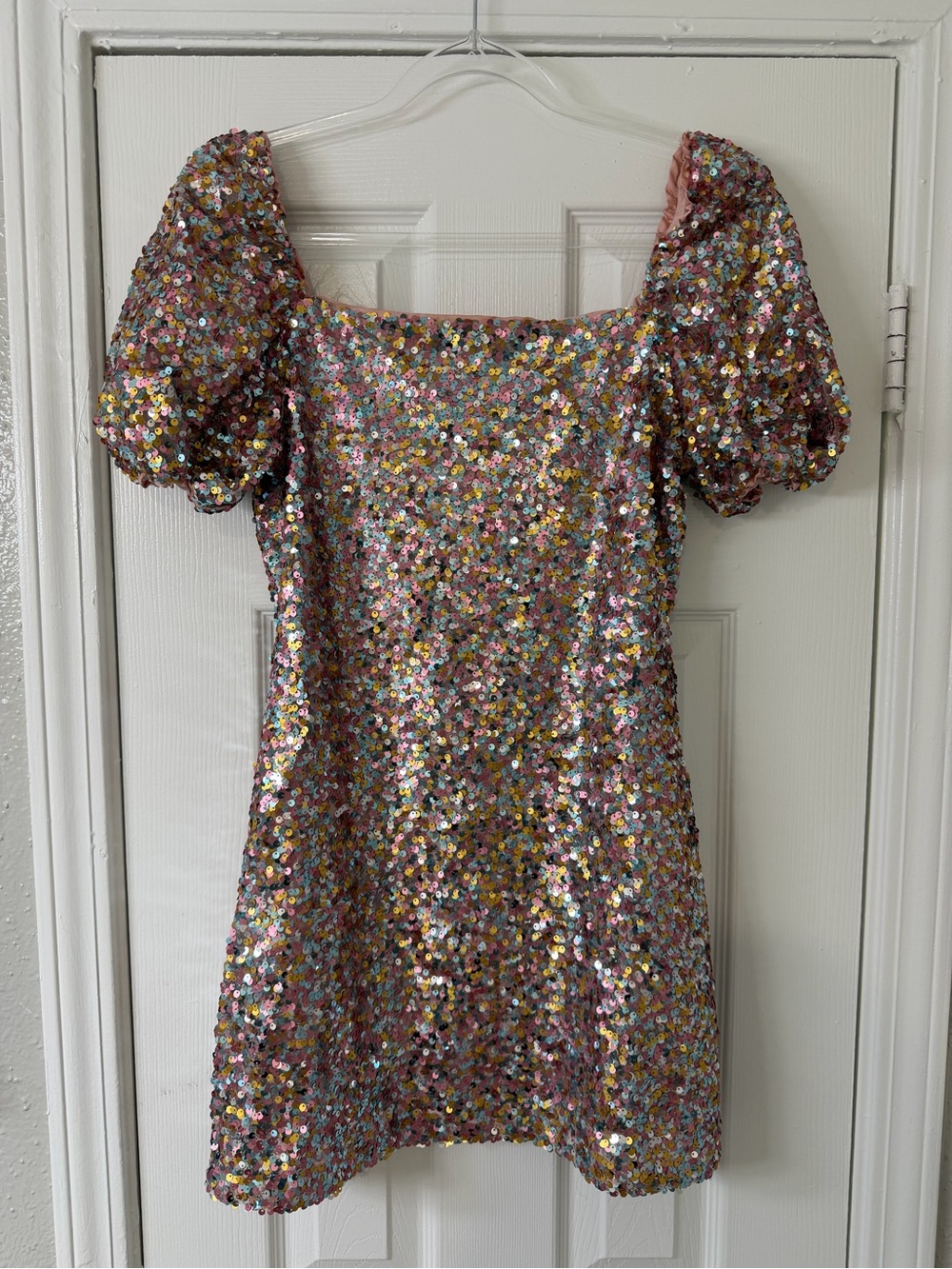 Lulus Crave it Like Candy Pink Multi Sequin Puff Sleeve Mini Dress Concert